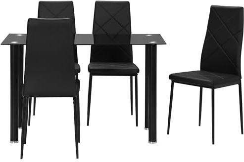 HOMCOM Dining Table and Chairs Set 4, Space-Saving Kitchen Table and Chairs Set 4 with Faux Leather Padded Seat and Tempered Glass Top, Dining Room Sets, Black