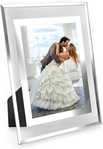 Ichigo Ichie Marcos de Fotos 15x20cm de Vidrio para la Mesa, Portafotos para Cuadros de Cristal en Posición Vertical y Horizonta con el Borde Plateado, Ideal para Decoración del Hogar y la Oficina