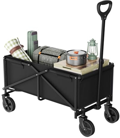 WOLTU Carrito Jardín, Carro de Transporte Plegable, con Ruedas 360° y Asa Ajustable, Carrito Playa, Camping, Compras y Fiestas, Armazón de Metal y Tela Oxford 600D, Negro