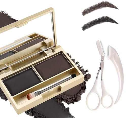 2-in-1 Waterproof Eyebrow Powder Kit with Mirror & Brush – Dual-Color Brow & Eyeshadow Palette, Sweat-Proof & Smudge-Proof, Includes Razor and Scissors – Dark Brown & Black