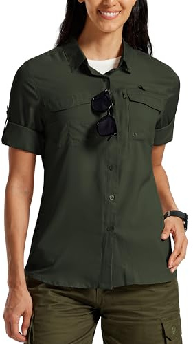 MoFiz Camisa para Mujer Blusa UPF50+ Funcional Camisa de Senderismo para Exteriores Verde EU M