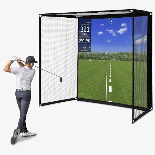 GoSports Range Cage Elite Golf Hitting Net - 8 x 8 ft Golf Simulator Enclosure with Impact Screen