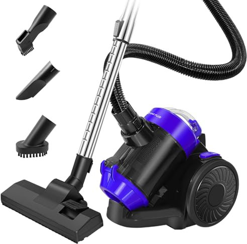 Professional 1000W Cylinder Vacuum for Home & Car | Bagless 1.5L Capacity | Automatic Cord Rewind | Complete Set with Floor Brush, Crevice Tool & Upholstery Nozzles | Ideal for Pet Hair Removal