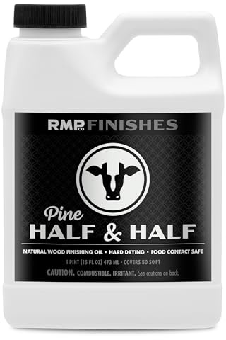 RMP Finishes Half and Half, Pure Tung Oil Mix for Wood Finishing, Cutting Boards, Butcher Blocks, Clay, Stone, and Slate, Food Grade, Pine, 16 oz.