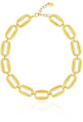 NICANDRA Collana Donna Catena Larga Rettangolare Placcata Oro - Girocollo in Acciaio Inossidabile con Maglie Grandi e Chiusura Regolabile - Idea Regalo