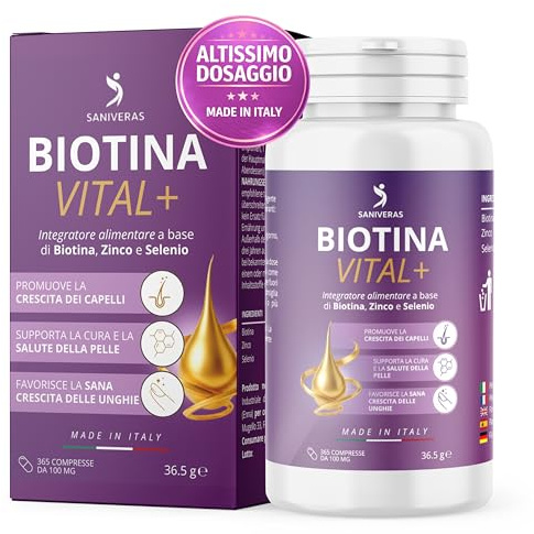 Biotina Capelli, Unghie e Pelle 365 Compresse (Scorta 1 Anno) Integratore Naturale Biotina Zinco e Selenio Vitamine per Capelli Crescita e Anticaduta Donna e Uomo Alta Dosaggio Made in Italy