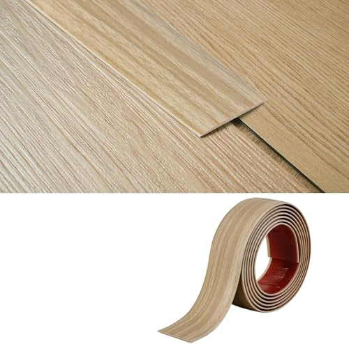 Zayejod 20M PVC Floor Transition Strip Self Adhesive,Beige Grain 5CM | Vinyl Flat Floor Divider Strip Carpet Cover Strips Laminate Threshold Flooring Edge Trim for Joining Floor Tiles Gap Door Bar