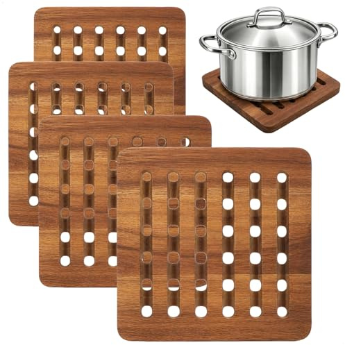 com-four® 4X Topfuntersetzer aus Akazienholz, langlebige Unterlagen
