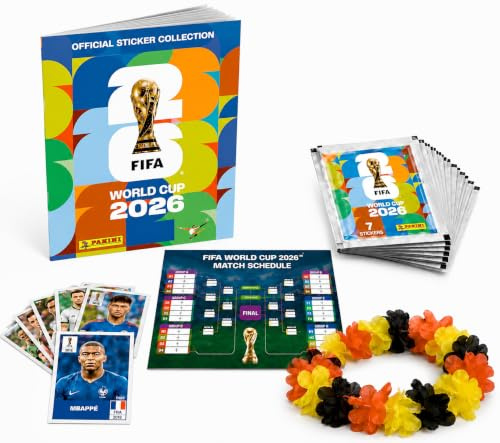 Set Panini Coppa del Mondo 2026 Figurine & Album – Calcio con Collana di Fiori, Album Panini & Calendario Partite (10 Bustine / 70 Figurine)