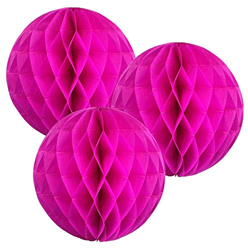 Bolas de papel de panal de abeja (25 cm, 3 unidades), varios colores disponibles (rosa intenso) , color/modelo surtido