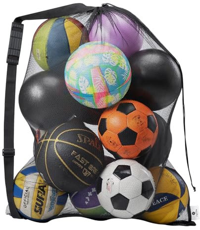 OrgaWise Ballnetz für 10-15 Bälle,Ballsack mit Rutschfesten Schultergurten und Taschen,Ball Aufbewahrung,Balltasche,Fußballnetz,Ball Netz,Fussballnetze für Bälle (Taschenlos, 27”x36”/70x90cm)