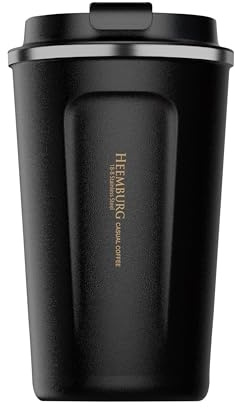 Heemburg Kaffeebecher für unterwegs Coffee-to-go Thermobecher schwarz 350 ml aus Edelstahl mit Doppelwand Isolierung 100% auslaufsicher für Kaffee oder Tee, Schwarz, 500ml