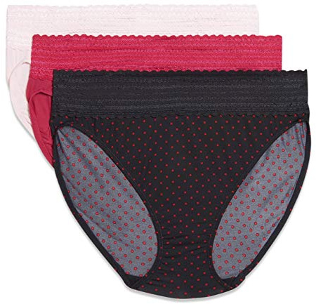 Warner's womens Blissful Benefits No Muffin Micro Hi-cut Panties With Lace Multipack Underwear, Lk/Sangria/Black W/ Ladybug Dot Print, Large US