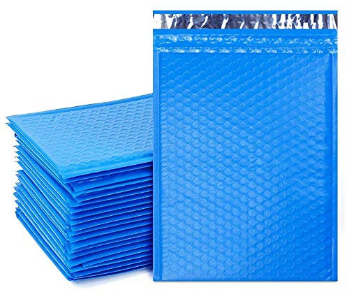 Luftpolsterumschläge mit farbiger Folie, 17,8 x 25,4 cm, mit Luftpolsterfolie gefüttert, Poly-Versandverpackungstaschen, Metallic-Blau, 50 Stück