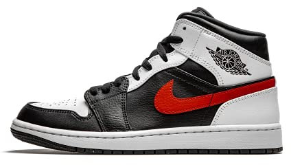 Nike Herren Air Jordan 1 Mid Basketballschuh, Black Chile Red White, 44 EU
