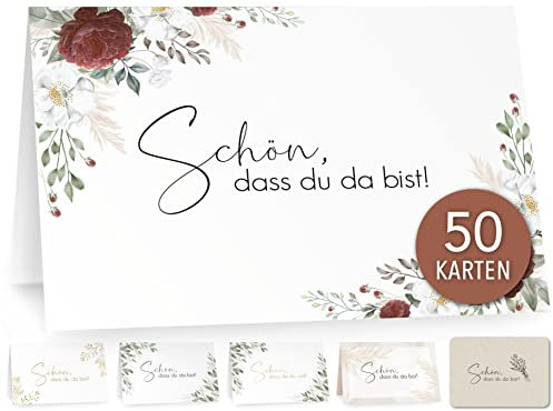 50 Tischkarten Hochzeit, Namensschilder Hochzeit, Platzkarten Hochzeit, Tischkarten Geburtstag, Namenskarten Hochzeit – Burgundy Roses Rot
