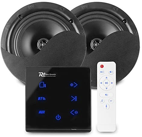 Power Dynamics Bluetooth Ceiling Speaker Kit with A50B Wall Amplifier & 2x NCSS6B Black 6.5 Speakers - Home Hi-Fi Integrated Audio Ceiling Speaker Package System