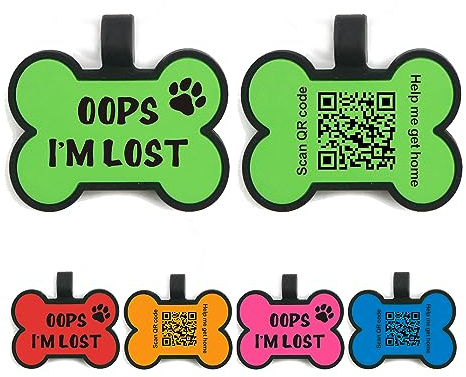 QR Code Dog Tags ID Tags for Dogs Pet Dog Name Tag Silent Silicone Dog ID Tag Cat ID Tag Pet Online Profile Scan QR Receive Instant Pet Location Alert Email(Green Bone)