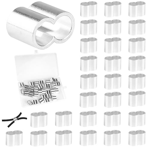 Jwogngls 30 st kabelklämmor, 8 mm, krympslinga av aluminium, strypklämmor med förvaringslåda, dubbla hylsor, pressklämmor för gummikabel, expanderrep, filtrep (8 mm)