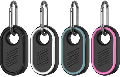 [4 Stück] GPS Tracker Halterung, MOWYEOK kompatible Samsung Galaxy Smarttag2 Silikonhülle mit Schlüsselring, geeignet für Schlüssel, Geldbörse, Gepäck（Schwarz+Weiß+Grün+Rot）