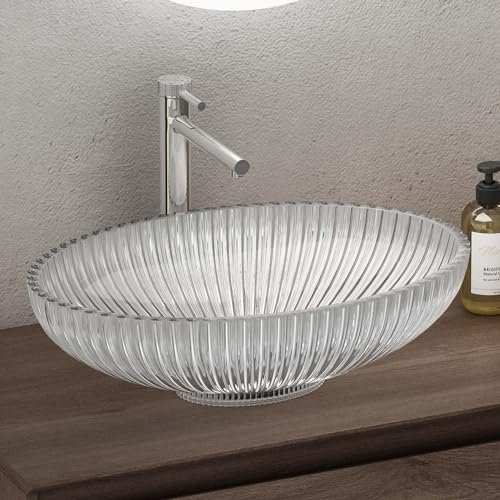 doporro Waschbecken Glas Aufsatzwaschbecken BxTxH: 50,5x35x14,5cm in Transparent Waschplatz Handwaschbecken Waschtisch Minerva04