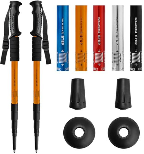 Ynaice Walking Stöcke, 2 Pack Teleskop Wanderstöcke Aluminium Ultraleicht Trekkingstöcke für Damen Kinder Herren Wanderstock Verstellbar 110cm-gold