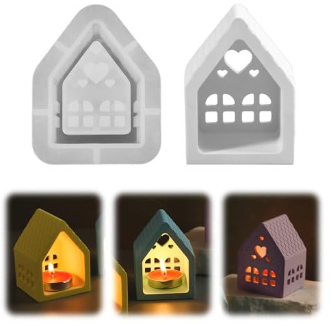 Silikonformen Gießformen Häuser, 3D Silikonform Haus Kerzenhalter Silikonform Weihnachten Gießformen Silikon Gießform Haus Gips Zum Gießen Giessformen Silikon Gießform Kerzenhalter (A)