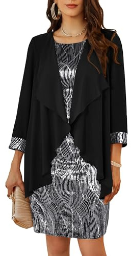GRACE KARIN Women Sequined Round Neck Sleeveless A Line Dress + Blouse Two-Piece Set