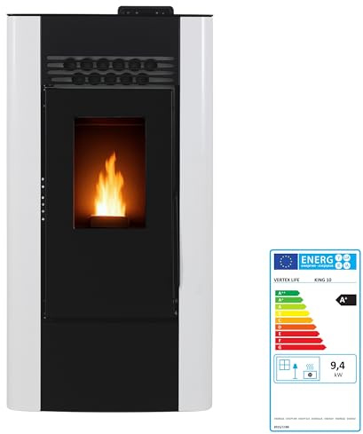 EIDER BIOMASA – Estufa de Pellets King 10 Canalizada – 10,6 kW – Compacta 93x45x44 cm – Calienta hasta 180 m³ – Tolva 15 kg – Bajo Consumo – Encendido Rápido – Clase A+