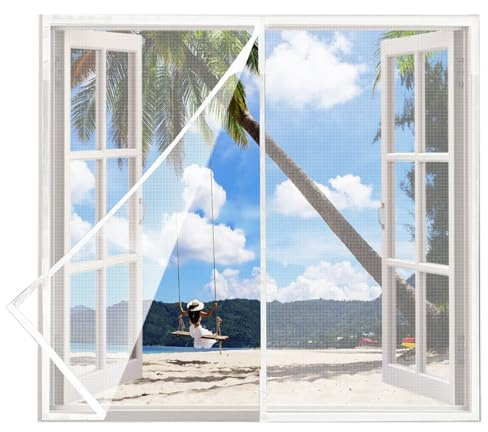 pantalla de ventana magnética, 60x180cm Blanco Cortina de ventana de cierre automático, antiinsectos, moscas, mosquitos, con imanes y tira adhesiva