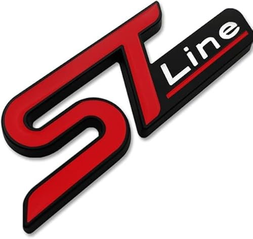 ST Line Emblem Metal Car Front Grille Decoration, Easy Installation, comes with screws and sticky decal, Compatible with Most Cars in black and red