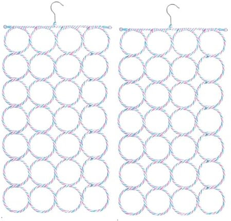 WahYikHo 2 PCS Schal - & Gürtelhalter Set - 28 Löcher, 360° Drehbarkeit - Ideal als Organizer für Tücher, Krawatten, Schals & Gürtel - Mehrzweck Kleiderbügel mit Haken