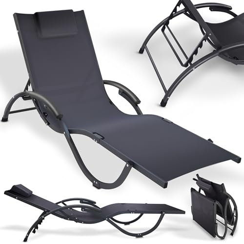 ONBEST Moderne Gartenliege – Liegestuhl klappbar – Sonnenliege – Rückenlehne 4-fach verstellbar – Aluminium Gestell leicht tragbar – Extra Nackenkissen – Zum Sonnen im Garten, auf Balkon oder beim Cam