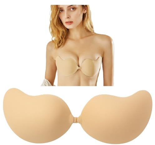 Soutien-Gorge Push-Up Sans Bretelles, Remonte Seins, Invisible, Adhésif Respirant. Ideal Pour Tenue de Soirée et Dos Nu. Réutilisable. (FR/EU Taille de Bonnet & du Soutien-Gorge B, Beige) 1 Paire.