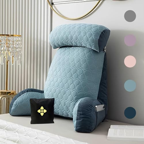 Almohada terapéutica de lectura de apoyo lumbar para cama, cojín de apoyo lumbar con reposabrazos, funda lavable y bolsa, respaldo perfecto para leer, jugar y relajarse