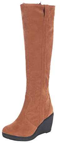 Stivali invernali da donna con zeppa, comodi e antiscivolo, lunghi stivali da neve, eleganti in tinta unita, per il tempo libero, marrone, 38 EU