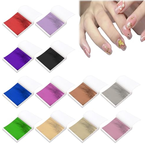 240 PCS Gold Leaf Sheets, 12 Colors Gold Foil Art Sheets, 9 x 9cm Multipurpose Silver Foil, Silver Leaf Sheet for Nails Home Painting Arts Project Crafting Decoration Picture Frames