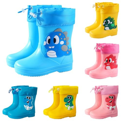 Genérico Botas de Agua para Niños y Niñas con Cordón Ajustable en el Cuello, Botas de Lluvia Caucho Goma de Dinosaurio Impermeable y Antideslizante