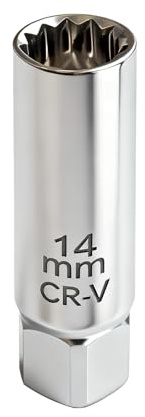 CeoxThao Dado Magnético para Bujías de 14 MM, Llave de Bujía Magnética, con Accionamiento de 3/8 de Pulgada, Diseño de 12 Puntas y Pared Delgada, Compatible para Coche, Camión, Moto (14 mm magnético)
