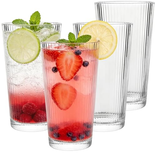 Yeelua 350ml Drinking Glasses Set of 4, Drinking Glass Tumblers, Elegant Bar Glasses for Water, Juice, Beer, Drinks, and Cocktails, Highball Glasses for Restaurant, Parties and Daily Use