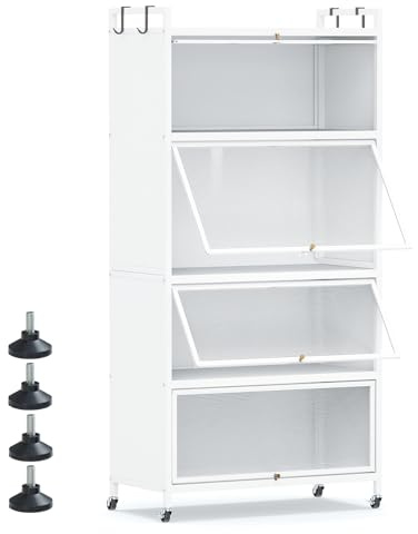 GIANTEX Meuble de Cuisine à 5 Étagères sur Roues, Armoire de Cuisine avec Portes à Rabat et 4 Roues Universelles, Support pour Micro-Ondes avec Kit Anti-Basculement, 80,5 x 40 x 162 CM (Blanc)