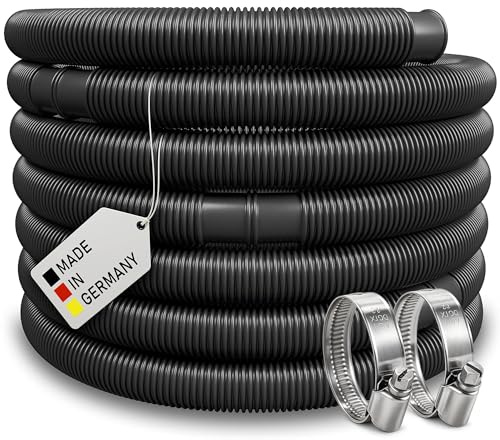 Poolslang | poolslang inkl. 2 x klämmor | sugslang | solslang | pumpslang med muffar | Tillverkad i Tyskland (svart, Ø 32 mm | 9 m)