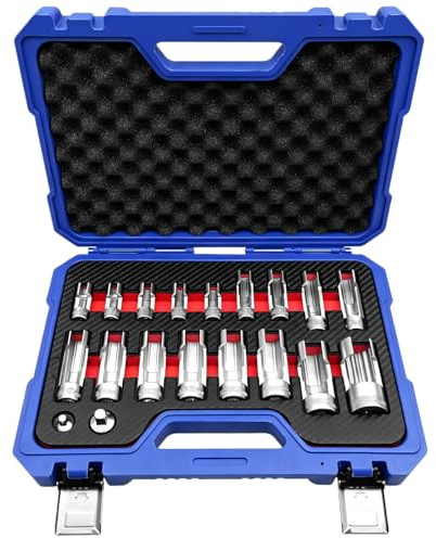 ZKTOOL 19PCS Diesel Injector Fuel Line Flare Nut Socket Wrench Set | 3/8 & 1/2 Drive 8-27MM Set. 5-Point Sockets for Wired Temperature Sensors, Thermo Switches, and Bent Pipes.