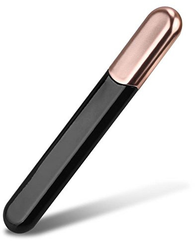 MiDenso Lima de uñas de cristal de alta calidad con estuche, Crystal Diamond Salon Best Beauty Nail Buffer para uñas naturales y acrílicas, regalo de Navidad para mujeres y hombres, negro dorado