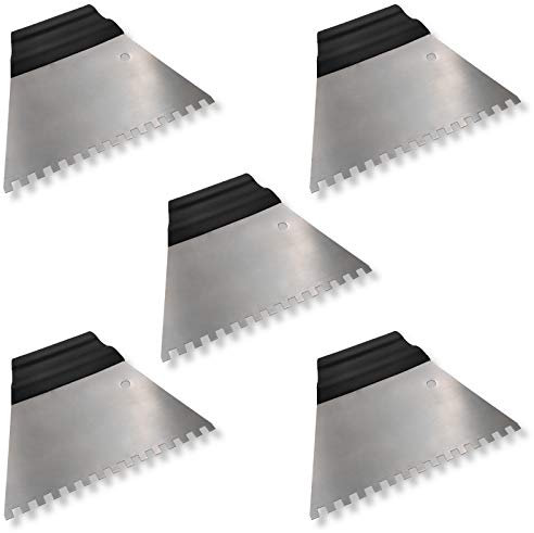 5er Set DEWEPRO® Kleberspachtel 180mm breit - Trapezspachtel mit 6x6mm Zahnung - rostfreie Stahlklinge und handlichem Kunststoffgriff