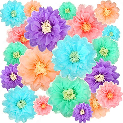 Gejoy 20 Pieces Large Colorful Tissue Paper Flower Decorations for Parties 3D Giant Tissue Paper Pom Pom DIY Craft Decoration for Wall Ceiling Wedding Mexican Birthday Backdrop Party(Vivid Color)