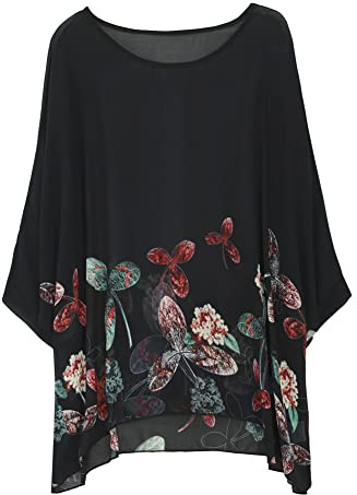 Women's Bohemian Style Summer Beach Lagenlook Top Kimono Loose Waterfall Chiffon Kaftan Poncho Shirt