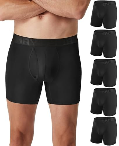 5Mayi Mens Sports Boxers Multipack Mens Boxers Shorts Anti Chafing Underwear Mens Long Leg Boxers 5 Pack Black, Medium