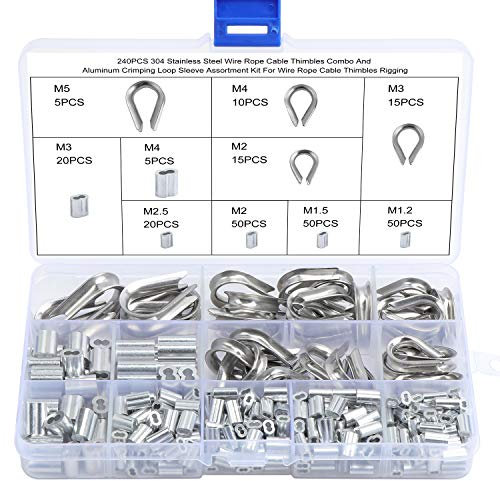 WiMas 240PCS Aluminium-Doppelhülsen Seilklemme, Edelstahlkauschen Seilöse, Alu Klemme Stahlseil, Pressklemmen