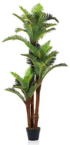 INMOZATA Artificial Trees Outdoors Cycas Palm Tree Areca Tree Tropcial Decorative Fake Plants in Pot 150cm for Indoor Outdoor Garden